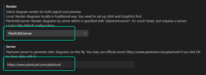 PlantUML extension for VS Code settings.