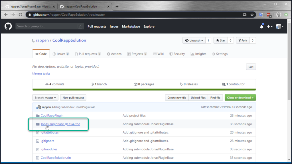 Git Submodules in Visual Studio - submodule reference on GitHub