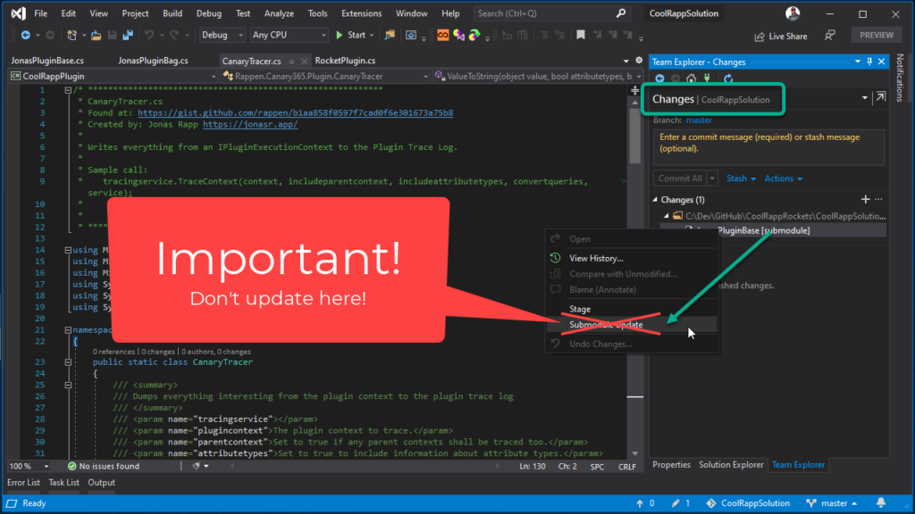 Git Submodules in Visual Studio - updating submodule reverts local changes